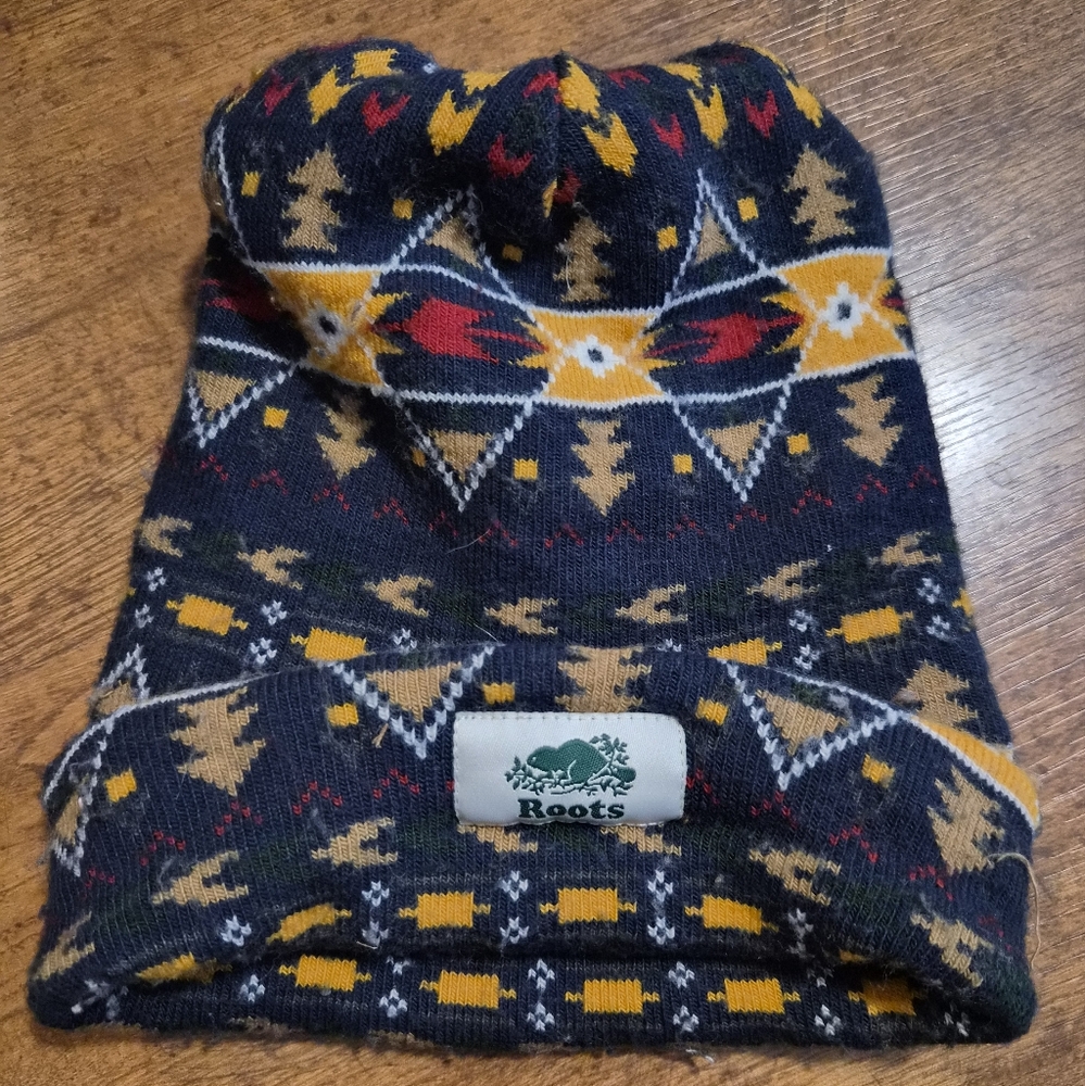 Roots Kids Navy and Yellow Knit Beanie